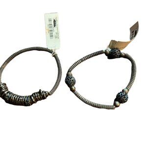Charming Charlie Bracelets Silver Black Tone Rings and Blue Stone Beads Lot of 2